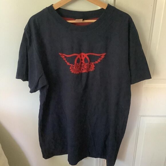 Vintage Aerosmith Wings Logo Band Shirt Giant Tag Made in USA Blue Red Sz Xl ext